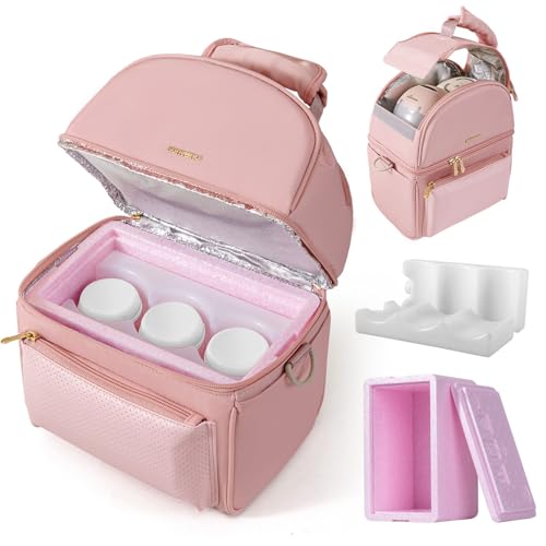SUNVENO Bolsa térmica de leite materno com caixa de isolamento removível, bolsa de viagem de bombeamento de camada dupla para trabalho e creche, serve para mamadeiras, bolsas de gelo e peças de bomba