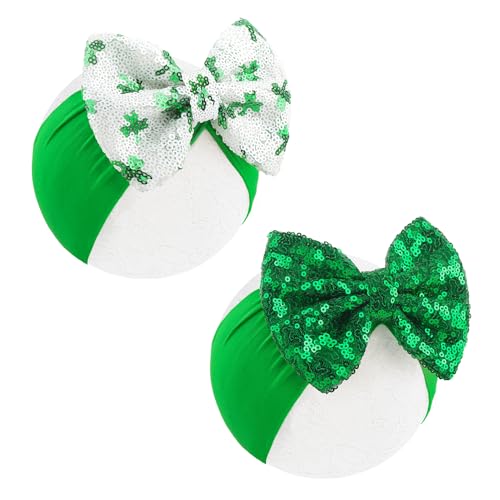 Lanmerry St Patricks Day Bow Baby Girl Hair Bows Clover Headbands Sequins Large Bows Green Hair Accessories Shamrock Headbands for Girls Infants Toddlers