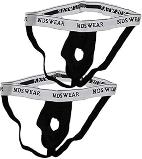 NDS Wear Open Suspensory Stretch Cotton Jock Strap Underwear (Large, 2-Pack Black)