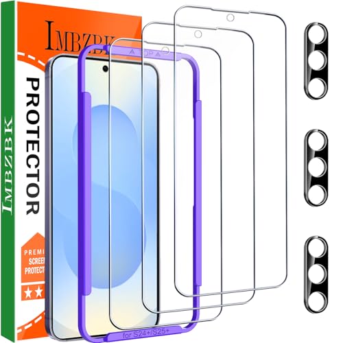 IMBZBK 3 Pièces Verre Trempé pour Samsung Galaxy S25 Plus/ S25+ avec 3 Pièces Protection Camera Objectif Accessoires, 9H Vitre Protection Ecran, Compatible...