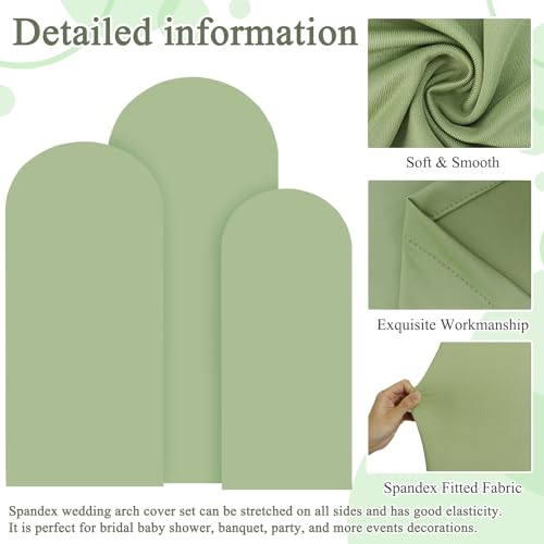 Image of FOTSHARER Arch Cover Set of 3 Sage Green Wedding Arch Cover Spandex Fitted Arch Backdrop Cover for Arch Stand Chiara Arch Cover 4FT 5FT 6FT Spandex Arch Covers Stretchy Backdrop for Garland Arch Decor