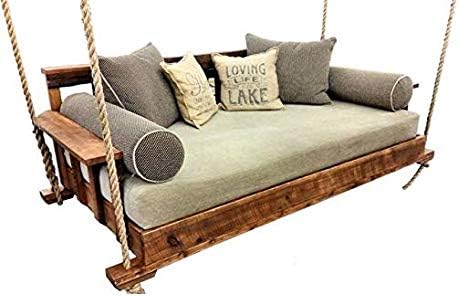 Solid Wood 2 Seater Rope Swing Chair | Wooden Hammock Swing Sofa With Rope & Complete Accessories For Living Room, Indoor, Outdoor, Balcony & Garden, House Big Swing Jhula, Teak Brown Finish