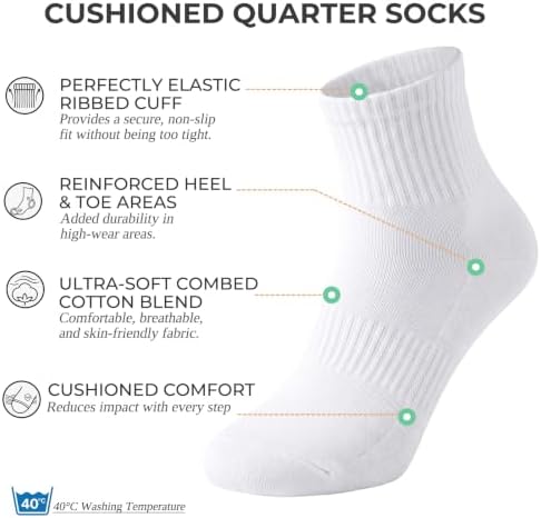 Josnown Mens Cushioned Athletic Quarter Ankle Socks 5 Pairs Combed Cotton - 4
