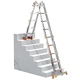 Ladder, Multi-Position Telescoping Ladder with Wheels, 17 FT...
