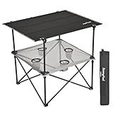 SUNNYFEEL Folding Camping Table- Collapsible Portable Beach Table with 4 Cup Holders & Carry Bags, Tailgate Table for Outdoor Excursion Picnic Hiking Fishing Travel Parties, Black