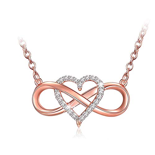 Preisvergleich Produktbild 925 Silber Zirkonia Infinity Love Heart Anhänger Halskette