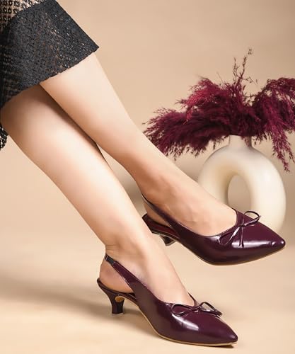 Image of JM LOOKS Low Kitten Heels Women's Pumps Pointed Closed Toe Slingback Elegant Wedding Pumps Heel
