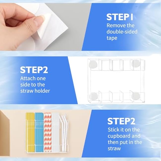 Acrylic Straw Holder for Cabinet, Reusable Straw Organizer with Double Sided Adhesive Tape and Stickers, Straws Dispenser Storage Holder for Kitchen Cabinet Cupboard Door(COLOR:Transparent)