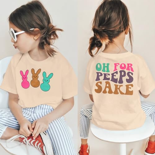 CM C&M WODRO Little Girls Easter Bunny Shirt Oh for Peeps Sake T-Shirt Short Sleeve Kids Funny Happy Easter Graphic Tees Tops2
