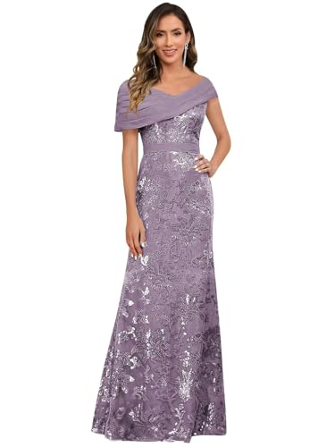 Image of VCCICANY Sequin Mermaid Mother of The Bride Dresses for Women Chiffon Off Shoulder Ruched Long Formal Evening Gowns