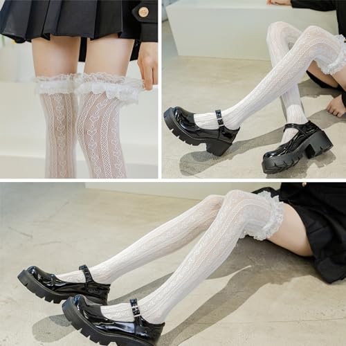 Image of Thigh High Stockings with Bow, Santa Accessory Y2K Fishnet Socks with Lace Brim Lingerie Tights for Women