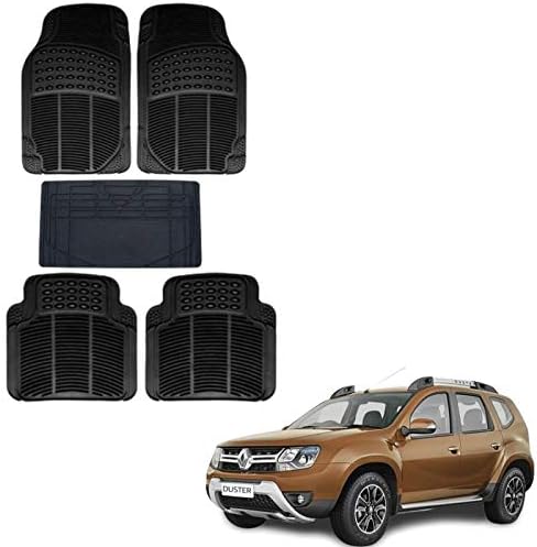 Autokaar All Weather Rubber Car Floor Mat, Anti Skid PVC Car Foot Mat for Renault Duster (Set of 5, Black) Washable