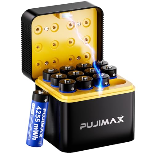 PUJIAMX Rechargeable AA Batteries Lithium 4255mWh with Charger–High Capacity 1.5V Double a...