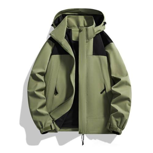 Image of Color Block Waterproof Hooded For Men Rain Shell Jacket Windproof Coat With Adjustable Drawcord Hood & Velcro Cuffs Packable Zip Up Hiking Camping And Fishing Outdoor Activities Green Xs