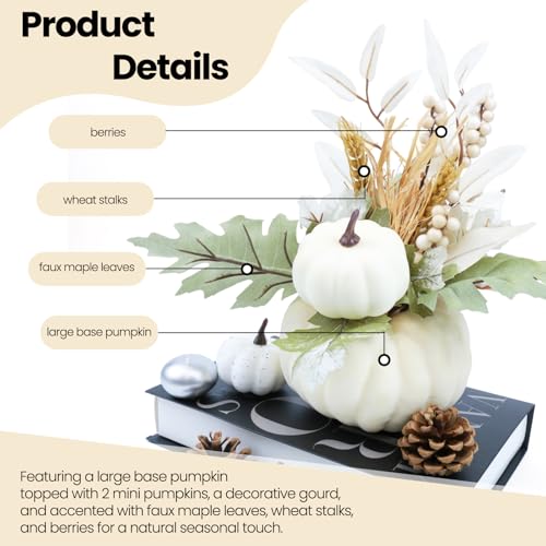 Image of Fall Centerpieces for Tables, Fake Pumpkin Decor for Thanksgiving Table Decorations, Artificial White Pumpkins for Decorating Fall Table Centerpieces for Home Decor Harvest Tabletop Kitchen Party