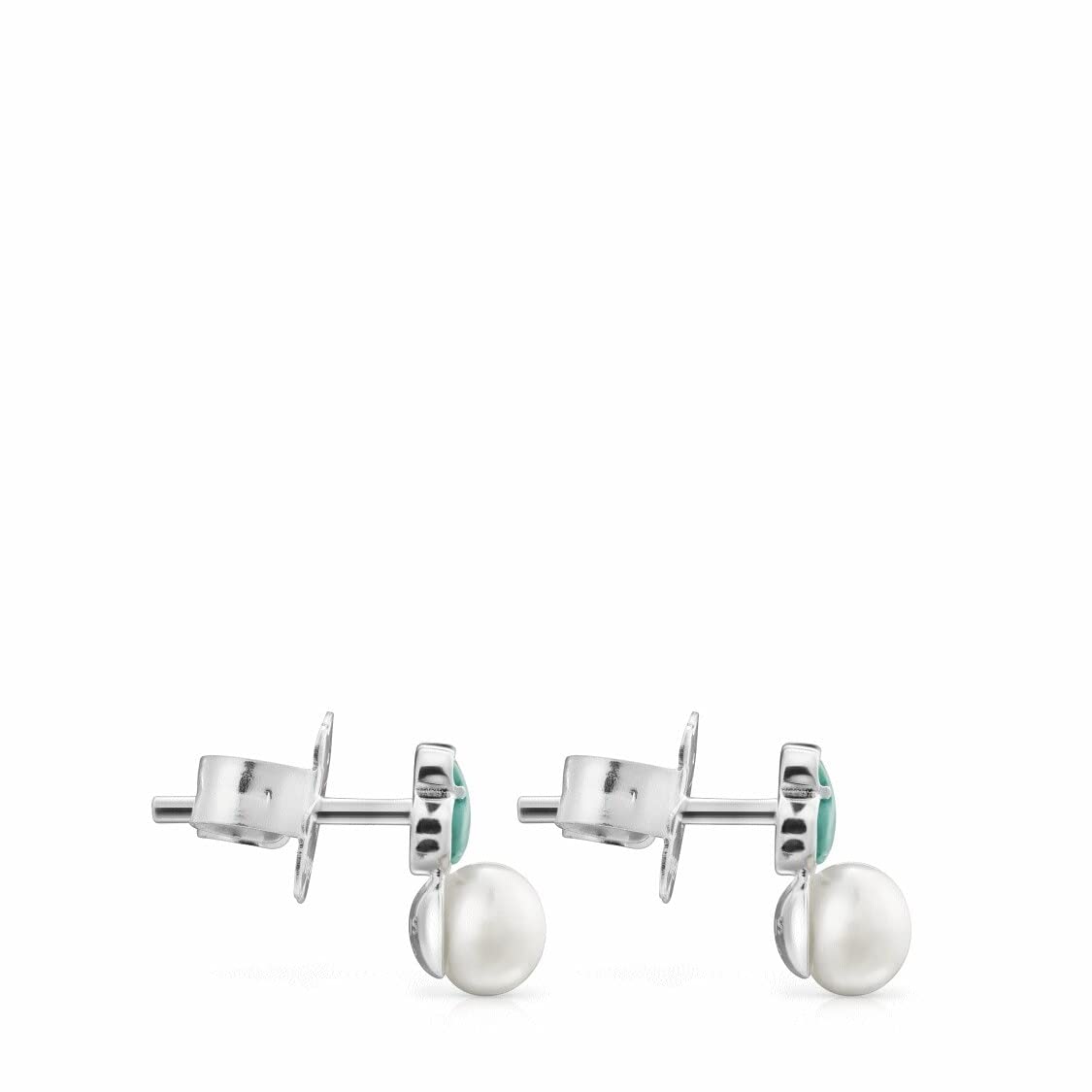 TOUS Pendientes de Plata de Primera Ley para Mujer con Cierre a Presión y Motivo de 1.05cm en Amazonita y Perla, Versátil y Combinable, Colección Mini Color
