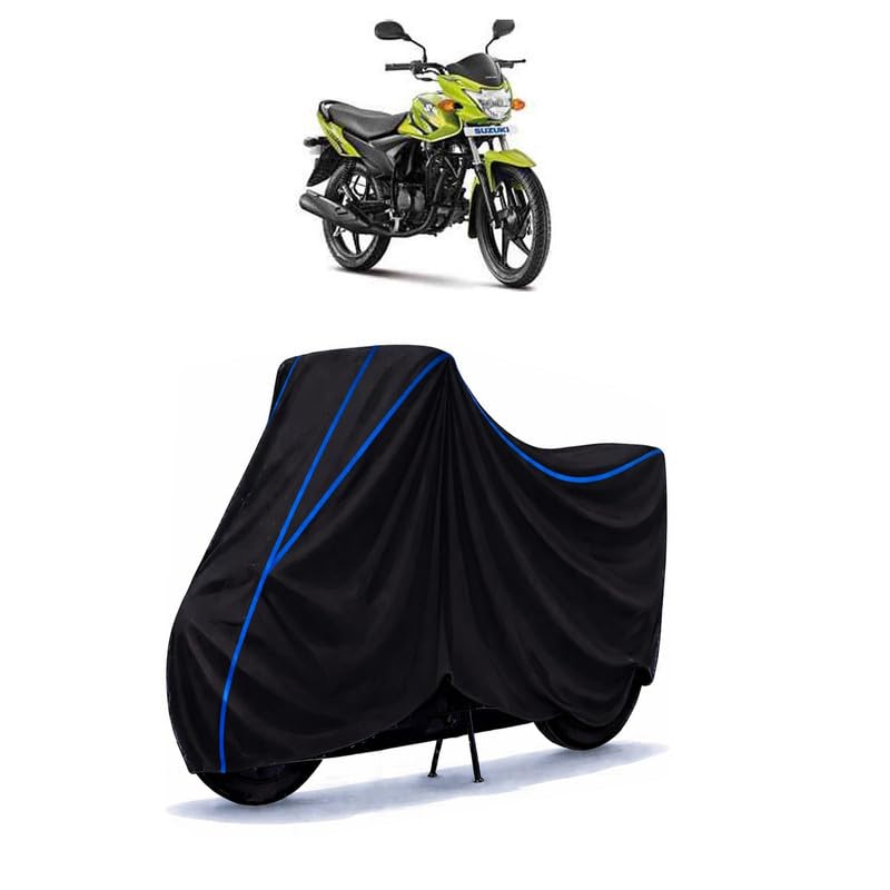 Image of Suzuki Hayate Electric Start Bike Cover Water Resistant Universal Motorcycle Rain | Heavy Duty UV Protection, Dust, Scratch Indoor Outdoor All Weather with Black Blue Piping Elastic