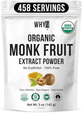 Organic Monk Fruit Extract, 5 oz, Pure Monk Fruit Sweetener Organic No Erythrytol and Zero Calorie, Sugar Substitute, Powdered Monkfruit Sweetener Keto and Paleo Diet Friendly, 458 Servings