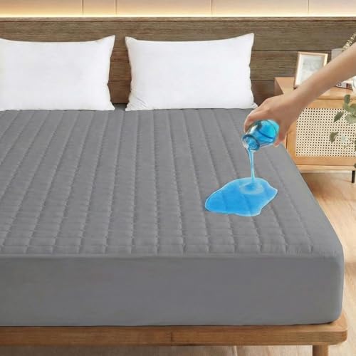 Image of Ayka 100% Waterproof Quilted Mattress Protector Double Size 72x48 inch Breathable Noiseless Ultra Soft Fitted Bed Protector Mattress /Bed Cover (Grey, Double (72 * 48 inch))