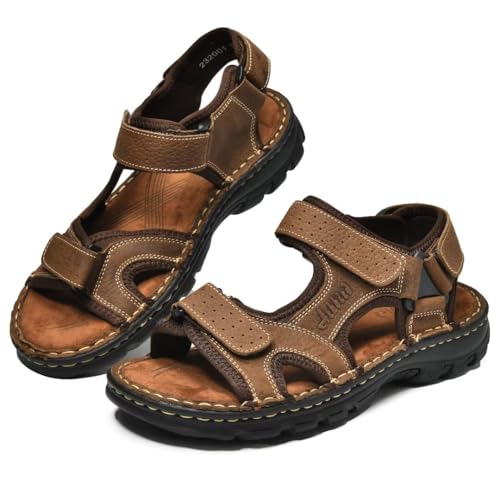 Image of Arkbird Men's Sandals, Premium Leather and Non-slip Rubber Soles Comfortable with Arch Support Outdoor Hiking Sport Summer Shoes Khaki 10
