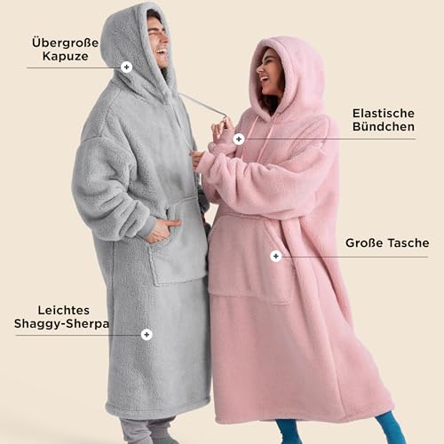 BEDSURE Hoodie Decke mit Ärmeln - Kuschelpullover als Geschenke für Frauen - Kuscheldecke mit Ärmeln Lang Tragbare Decke zum Anziehen Erwachsene Weihnachtsgeschenke für Frauen Herren, Grau 129x75cm