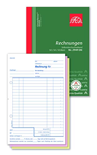 Omega Rechnungsbuch 2949 OK, selbstdurchschreibend, A5 hoch, 3 x 50 Blatt, weiß/rosa/gelb Cover