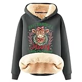Have Yourself A Mooey Little Christmas Sudadera con Capucha Viento Ocio Mujer Con Terciopelo Suave Ropa Cómoda Para Acogedor Cálido Casual Cómodo Suéter Mujer Elegante, Color gris oscuro., 3XL