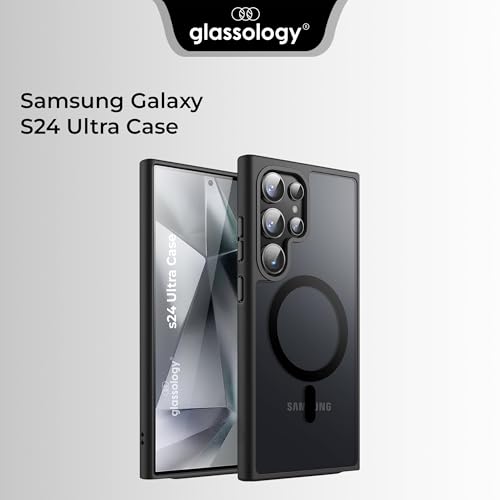 Image of Glassology Case for Samsung Galaxy S25 Ultra Frosted Magnetic Case - Matte Translucent TPU+PC Shockproof & Anti-Scratch Phone Cover with N52 Magnet (Black, Samsung Galaxy S24 Ultra)