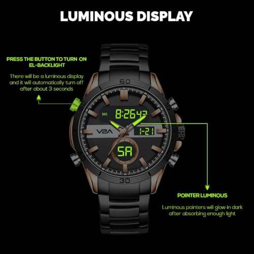 Image of V2A Fusion Series Analog-Digital Men's Watch with Stainless Steel Band & Alloy Steel Case - Alarm, Stopwatch, EL Backlight Watch for Men | Gift for Men