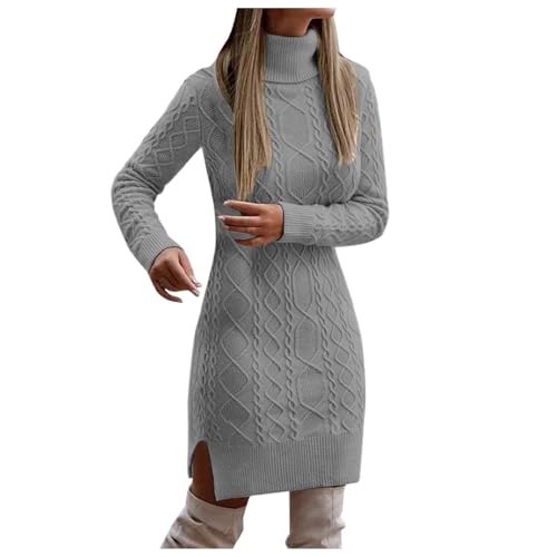 Robe décontractée femme tricot manches longues fente et ourlet relevé