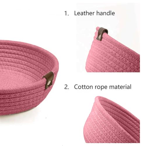 Image of Handmade Jute Cotton Storage Baskets Set of 3 for Dining Table, Fruit Basket & Roti Bowl, Cane Style Organizer for Kitchen, Home Decor, Washable Multipurpose - Beige (Pink)