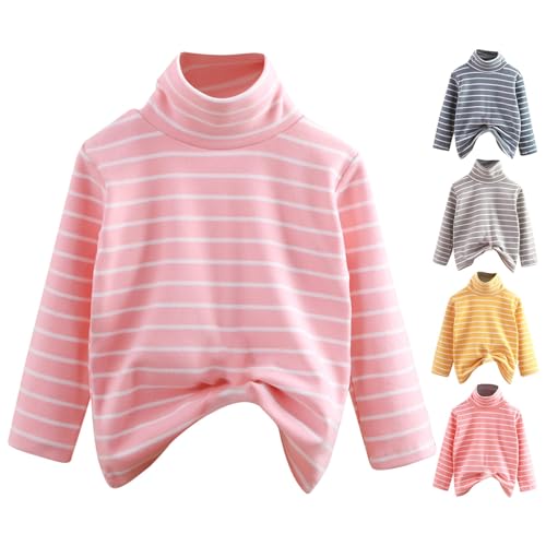 Girls Striped T Shirts Kids Long Sleeve Turtleneck Tshirts Baby Cotton Warm Top Casual Cozy Basic Tee Fall Winter
