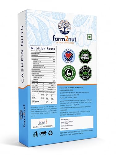 Image of farm2nut W320 Medium Size Cashew Nuts (250g) | Natural Whole Kaju | Airtight Jar | Fresh & Crunchy nuts