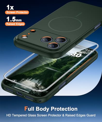 Image of FNTCASE for iPhone 17 Pro Max Case: [Compatible with Magsafe] Solid Green Matte 17 Promax Magnetic Phone Cover with [Full Camera Protection] [Screen Protector] Military Grade Shockproof Protective
