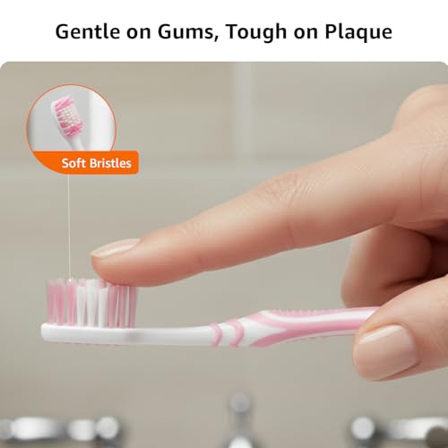 Image of Amazon Basics MultiPro ZigZag Toothbrush for Adults, Multicolour | 12-Count (4 x 3 Packs) | Soft Bristles for Deep Cleaning, Plaque Removal & Gentle Gum Care