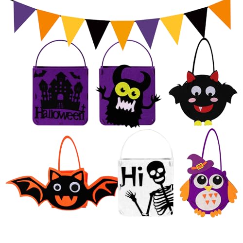 Bolsas de Halloween para Chuches | 6 Bolsas De Fieltro Para Golosinas Y Sorpresas - Paquete De Suministros Envueltos | Para Relleno De Otoño, Calcetines, Aula, Estudiantes, Escuela, Fiesta,