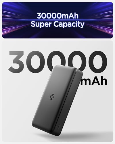 Image of Spigen ArcPack 30000mAh Power Bank, PD3.0, Fast Charging, 22.5W Max Output, 2 Type-C Ports, 1 USB-A Port- (ABS+PC, Black)
