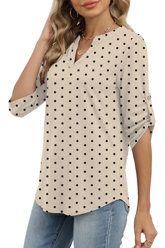 Image of XIEERDUO 3 /4 Length Sleeve Womens Tops V Neck T Shirts Both Side Buttons Blouses Business Casual Outfits Loose Fit