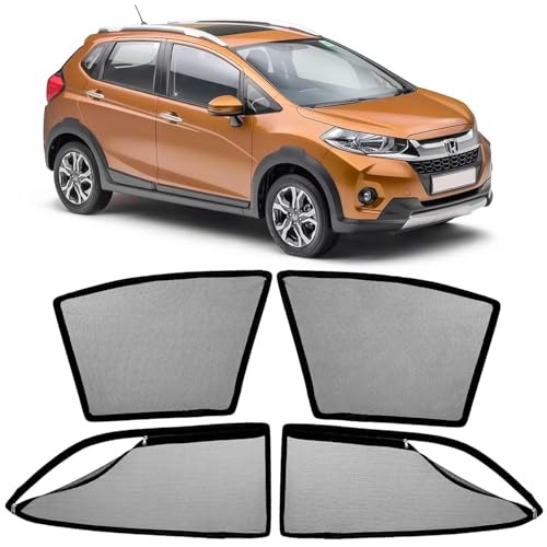 Image of AutoStory Magnetic Car Sunshade for WRV | Front Half Cut for Mirror Visibility + Rear Full Coverage with Zipper | Heavy Heat & UV Protection | Privacy Side Window Curtains Shades