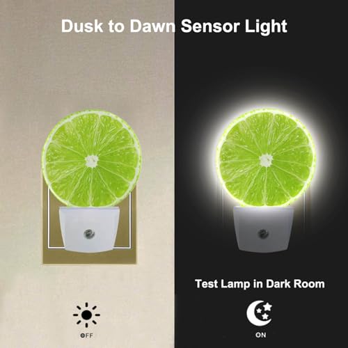 Image of Lime Lemon Night Light Tropical Fruit Summer Juice Plug-in Night Lights with Dusk-to-Dawn Sensor Sleep Friendly LED Lighting for Women /Girls /Boys for Bedroom Bathroom Living Room