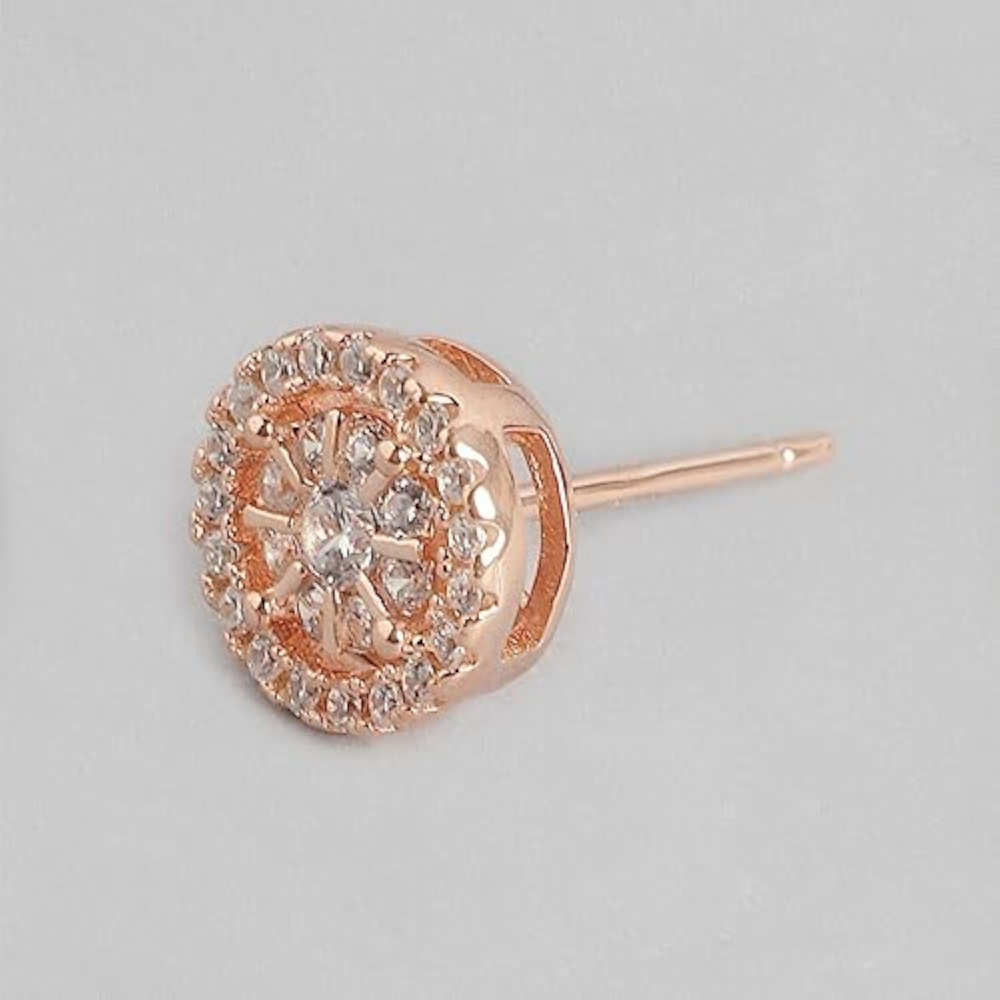 925 Silver Floral CZ Rose Stud Earrings