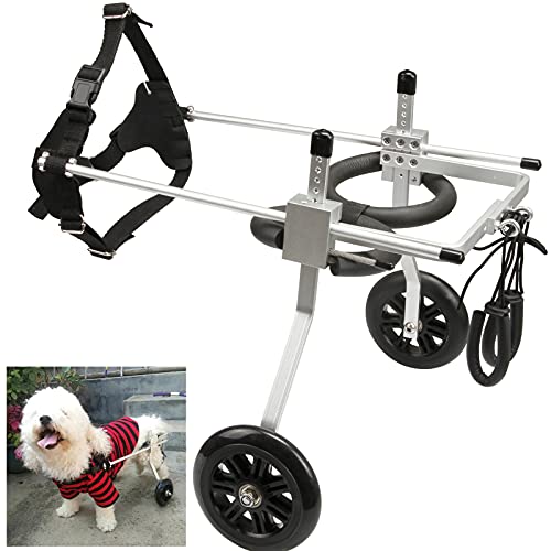 Carrito de aluminio ligero de tamaño mediano para mascotas silla de ruedas para perro, silla de ruedas ajustable para perro, kit de carrito de asistente de paseo apto para patas traseras de 24 ~ 34