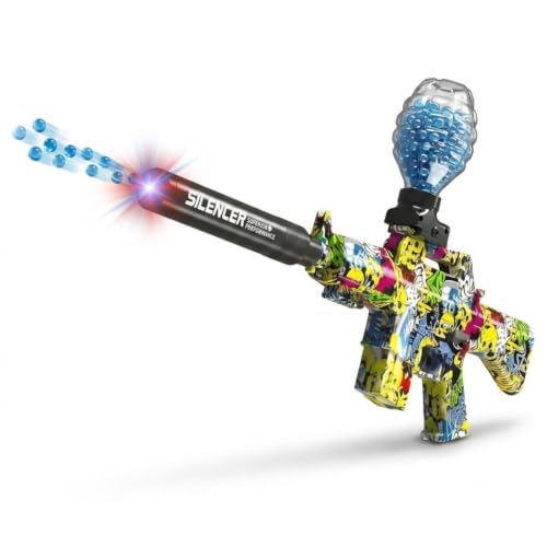Image of Crackles Electric M16A1 Water Ball Blaster Gun for Kids | Automatic Burst Shooting Gel Gun Toy with Flash Light Effect, Rechargeable Battery & Silencer Outdoor Fun Toy Gun for Boys Multicolor