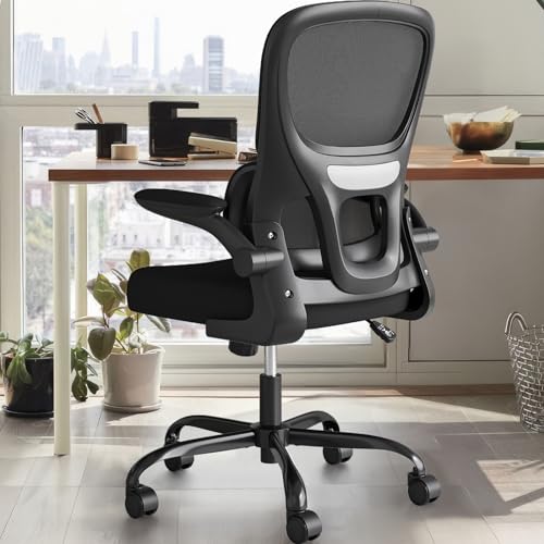 Farini Ergonomic Home Office Chair, Mesh Office Chair with Flip-Up Armrest Desk Chair Lumbar Support for Computer Desk