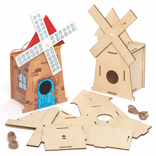 Baker Ross Kits de Casitas de Madera Para Pájaros Con Molino a Viento AT864 (paquete de 2) para proyectos de arte y manualidades para niños, surtidos