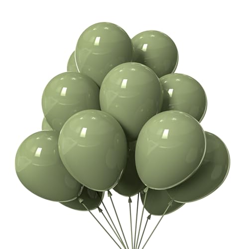 Image of KBZVNAF Sage Green Latex Party Balloons 50 Pack 12 inch | Olive Green Helium Matte Balloons for Birthday Wedding Baby Shower Jungle Safari Theme Party Decorations