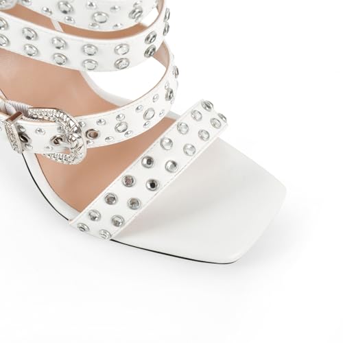 onlymaker Square Toe Rhinestone Beaded Zip up Stiletto Heeled Sandals for Women Multi Rivet Studded Buckle Bands Summer Sandals2