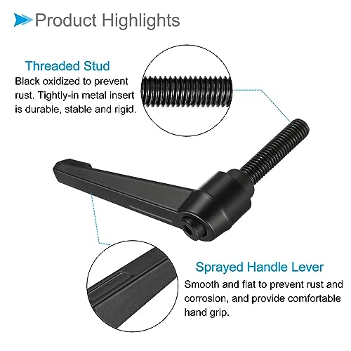 Image of Clamping Lever Handles, M10 x 40mm Male Thread, Adjustable Quick Release Locking Rotating Bolt Knobs Black - (Applications: for Lathe Machinery), 2-Pieces