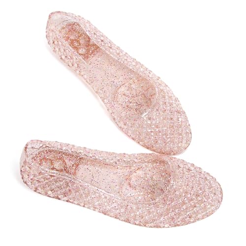 Image of Stunner Women Beach Jelly Shoes Slip On Crystal Summer Hollow Ballet Flats | Summer Cool PVC Breathable Outdoor Indoor Dressy Flat Sandals for Holiday Shopping Spa Swimming Pool