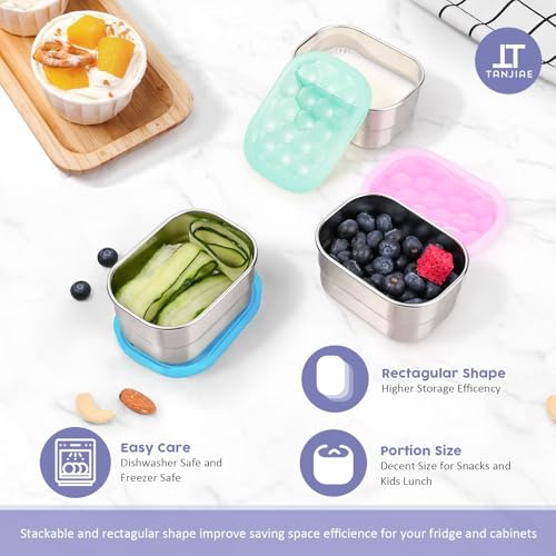 Image of Tanjiae Snack Pro - Small (1 CUP) Stainless Steel Snack Containers for Kids | Easy Open Leak Proof Food Containers with Silicone Lids - Perfect Metal Toddler Lunch Box for Daycare and School (8oz)
